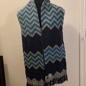 Jack Wills Lambswool Thick Scarf Blue Grey Tassels Winter Fall Warm Cozy Women’s